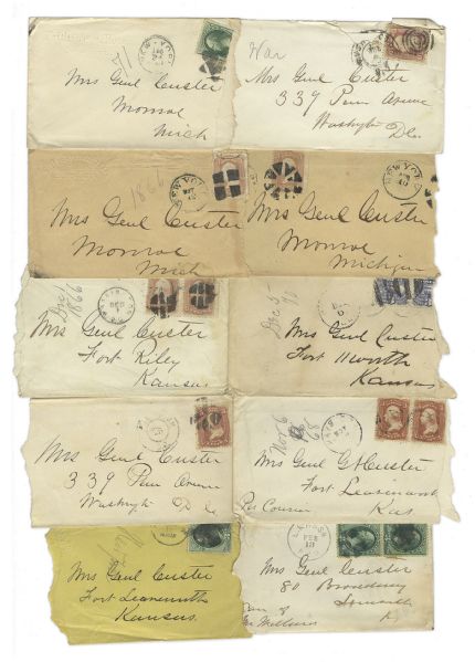 George Custer Lot of 10 Signed Envelopes -- All Letters Addressed to ''Mrs. General Custer''