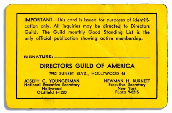 Milton Berle's 1960-61 Official Directors Guild of America Membership Card