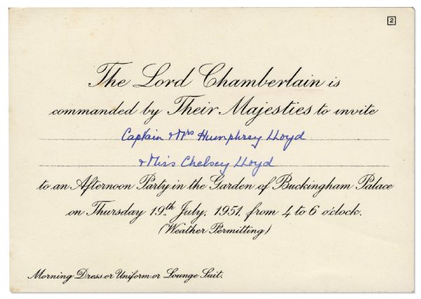 King George VI & Queen Elizabeth Buckingham Palace Invitation -- ''...to an Afternoon Party in the Garden...''