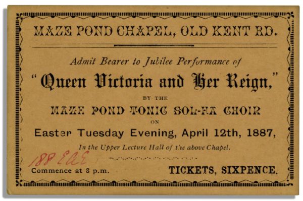 Queen Victoria Diamond Jubilee Concert Ticket From 1897