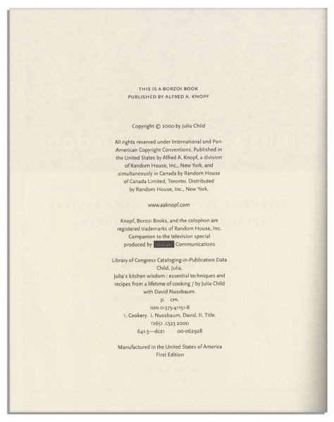 Julia Child Signed First Edition of ''Julia's Kitchen Wisdom'' -- Fine
