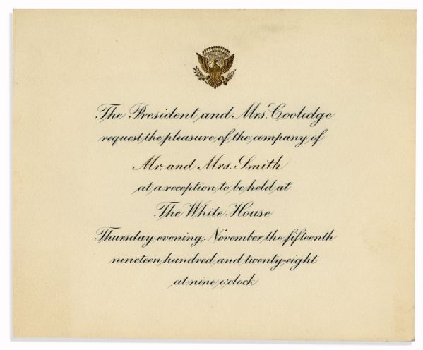 Calvin Coolidge Invitation to Dinner at the White House