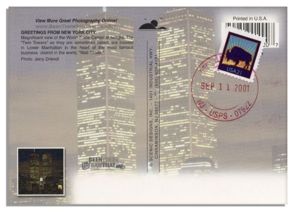 World Trade Center Postcard, Postmarked 9/11/01