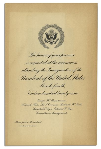 Herbert Hoover Inaugural Program & Invitation