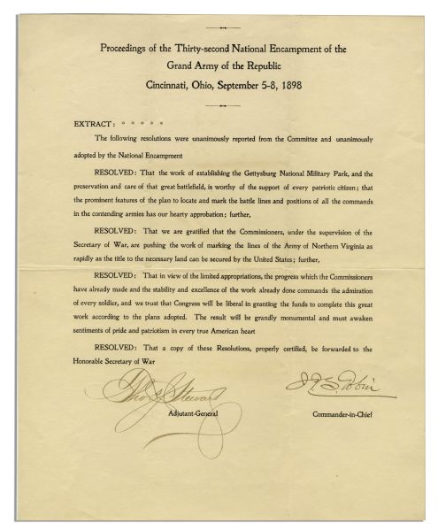 Resolution From 1898 Regarding the Gettysburg National Military Park -- Signed by Two Civil War Veterans