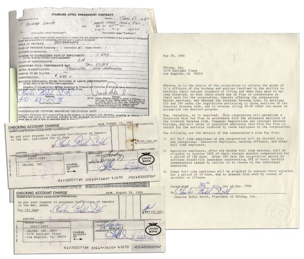 NFL Legend Bubba Smith Lot of Signed Documents -- Relating to His Finances & Acting Career