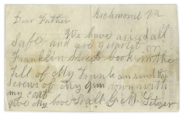 Confederate KIA Soldier in the 18th Virginia Infantry Writes Two Notes to His Father -- ''...If we get in a fight I will let you know directly...''