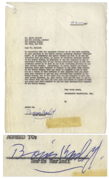 Boris Karloff Contract Signed -- Regarding His Performance in ''The Haunted Strangler''