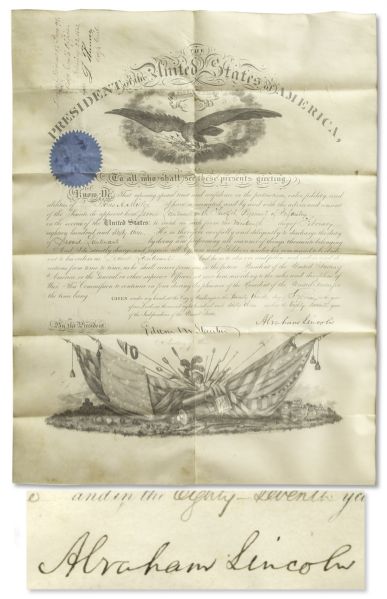 President Abraham Lincoln Near Mint Condition Military Document Signed From 1863 -- Appointing a Soldier KIA at Gettysburg