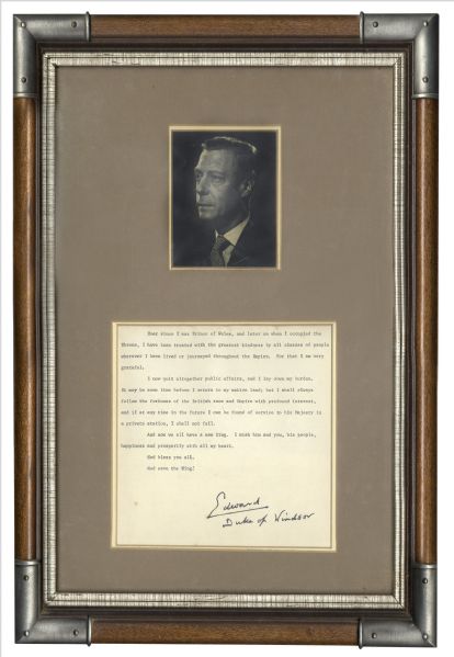 King Edward VIII Signed Copy of His Abdication Speech