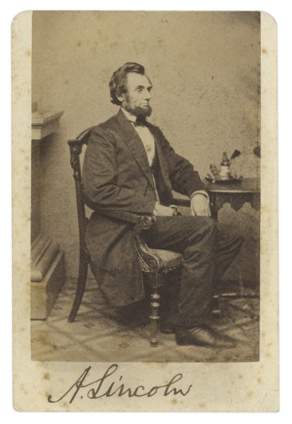 Abraham Lincoln Signed CDV as President -- John Hay Certifies Signature as Authentic on Verso