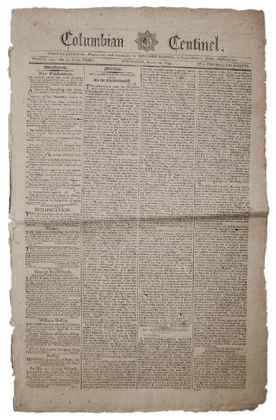 1795 Newspaper With Content by George Washington on the Jay Treaty