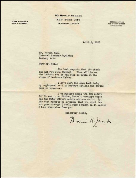 Lot of Business Letters Related to James Roosevelt, Son of Franklin and Eleanor Roosevelt