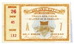 Ticket to Track & Field at the 1932 X Olympics in Los Angeles -- Measures 4.5 x 2.5 -- Near Fine
