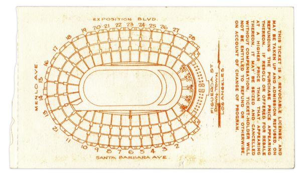 Ticket to Track & Field at the 1932 X Olympics in Los Angeles -- Measures 4.5'' x 2.5'' -- Near Fine