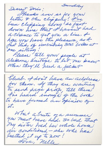 Harper Lee Autograph Letter Signed -- Lee Reviews a Friend's Book