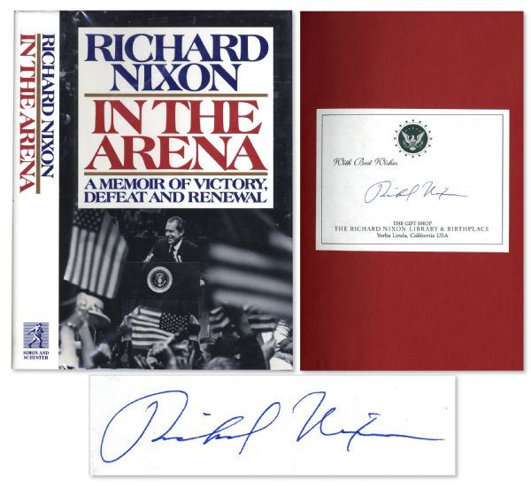 Richard Nixon Signs a First Edition of His Book ''In The Arena''