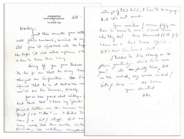 Eisenhower WWII Autograph Letter Signed to Mamie -- ''...Your mention of women flying over here is news to me. I don't know who they are!...''