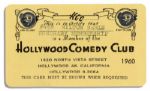 Milton Berles Membership Card to the Hollywood Comedy Club for 1960