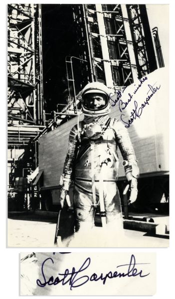 Striking Signed Photo of Scott Carpenter in His Spacesuit