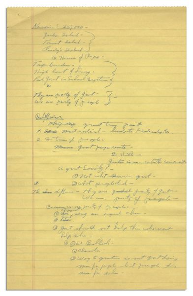 Richard Nixon 1966 Handwritten Notes as He Was Preparing to Run For President -- ''...because we are party of people...govt. should not help those who won't help selves...''