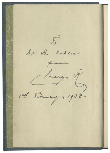 Book Signed by Queen Mary of Teck in 1938