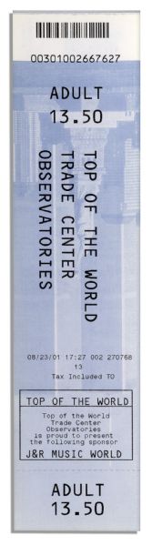 World Trade Center Ticket From 23 August 2001