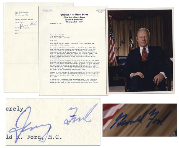 Gerald Ford 8'' x 10'' Photo Signed & Typed Letter Signed as Republican Minority Leader -- Ford Writes of ''...the protection of wild horses...''