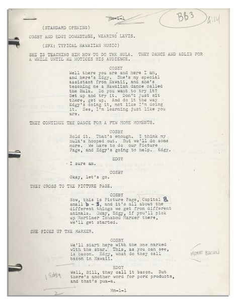 Bill Cosby Original Television Scripts From His Appearances on ''Captain Kangaroo'' -- With Handwritten Production Notes