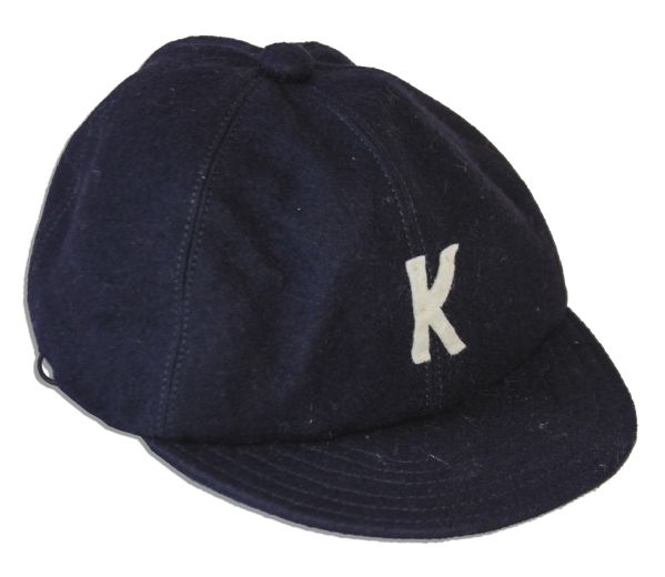 Captain Kangaroo Puppet Hat -- Baseball Cap Handcrafted of Navy Blue Felt With Applied White Letter ''K'' -- Measures 5'' in Diameter -- Near Fine -- From Robert Keeshan's Estate