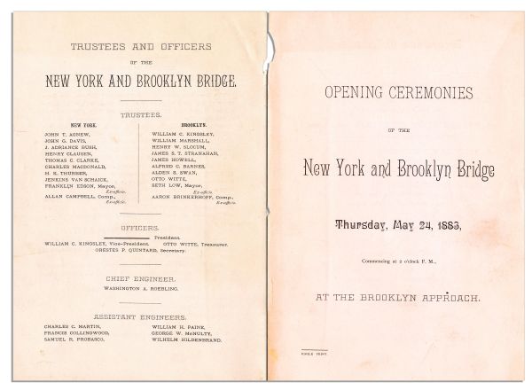 Program From the Opening Ceremonies of the Brooklyn Bridge