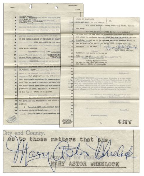 Mary Astor Divorce Papers Signed, Citing ''Extreme Cruelty'' -- ''...because of his idleness, profligacy and dissipation...''
