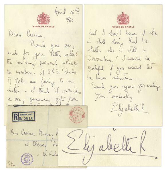 Queen Elizabeth Autograph Queen Elizabeth II Autograph Letter Signed From 1960 -- ''...The last reunion was such fun that I think we ought to think about organising another one round about Christmas time!...''