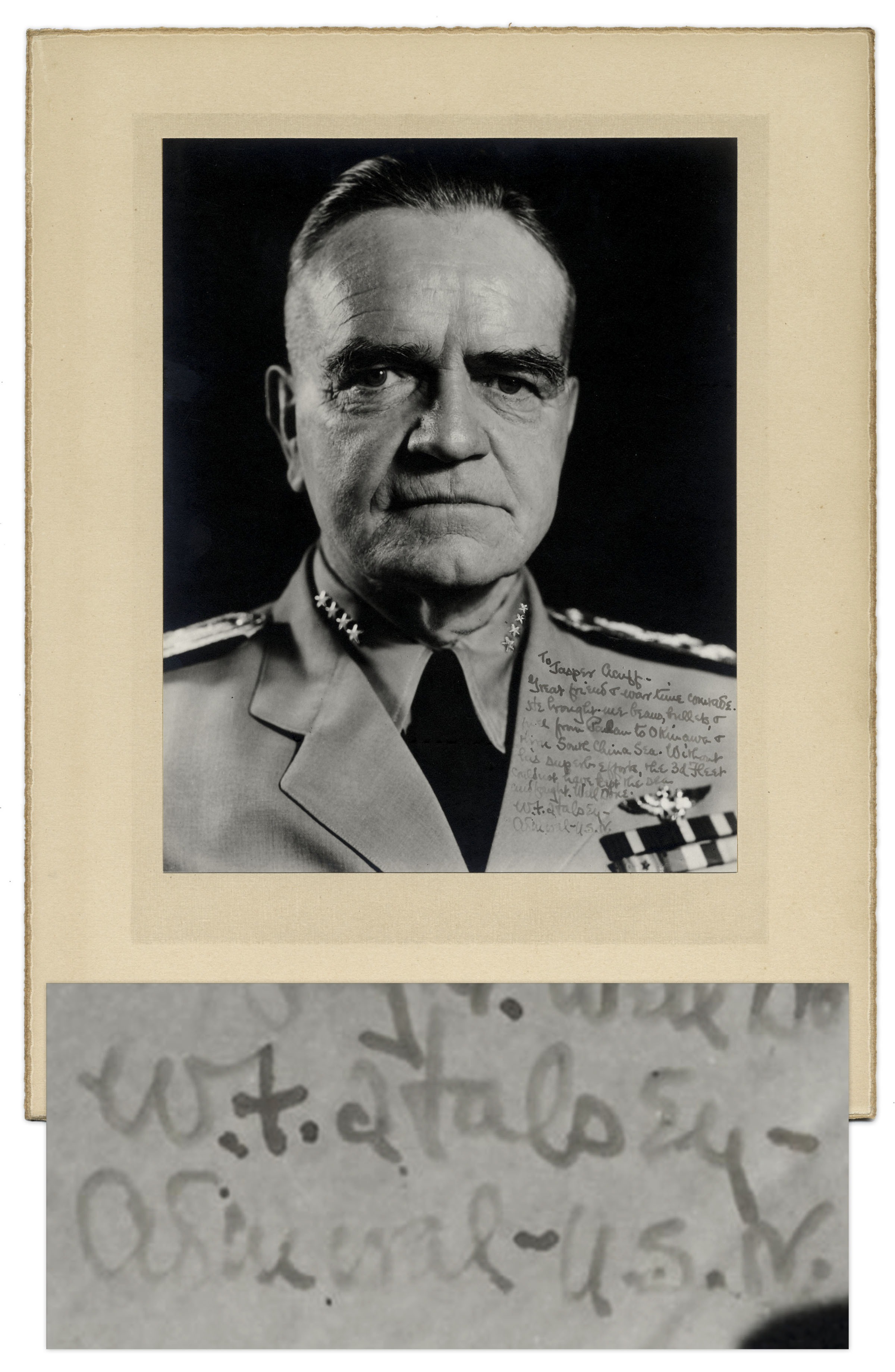 Lot Detail - WWII Admiral William ''Bull'' Halsey Signed Photograph -- Inscribed to ...2400 x 3679
