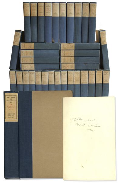 Mark Twain Signed ''Works'' -- Complete 35 Volume Set, Signed Both ''S.L. Clemens / Mark Twain'' in the First Volume