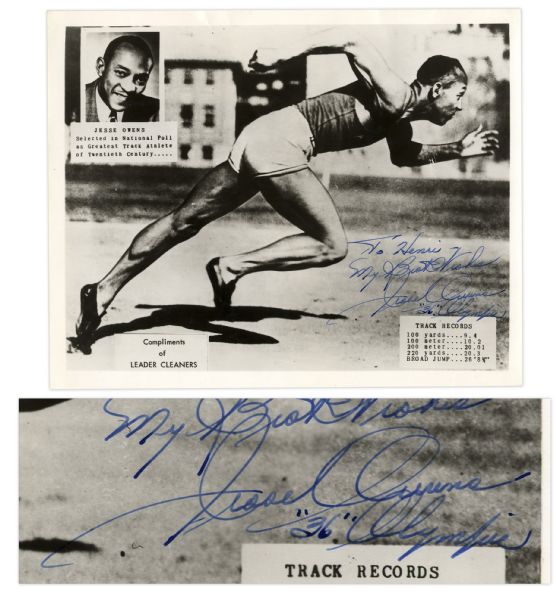 Jesse Owens Signed Photograph -- Signed ''Jesse Owens '36' Olympic''