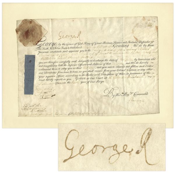 King George I Signed Appointment Concerning The Famous ''Regiment of Invalids'' -- From 1719 -- With JSA COA