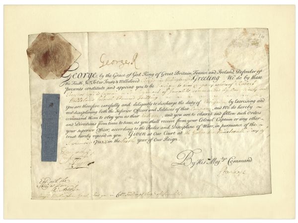 King George I Signed Appointment Concerning The Famous ''Regiment of Invalids'' -- From 1719 -- With JSA COA