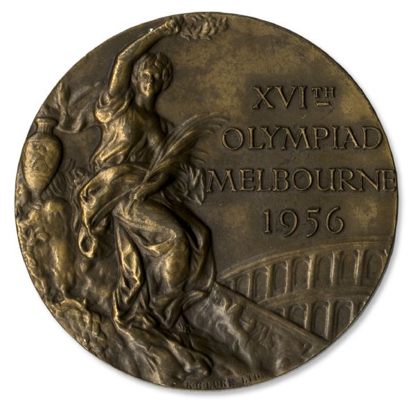 Bronze Olympic Medal From the 1956 Summer Olympics, Held in Melbourne, Australia -- Won by Member of Bulgarian Soccer Team -- Also With Olympic Badge