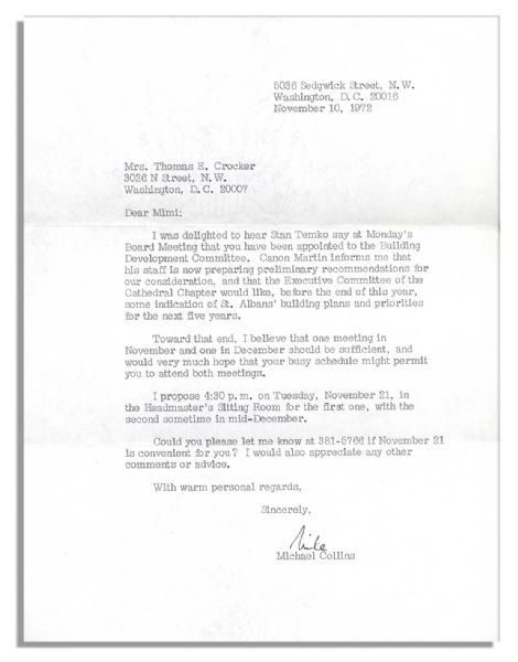 Typed Letter Signed by American Astronaut Michael Collins -- Nice Signature From Apollo 11 Flight Member