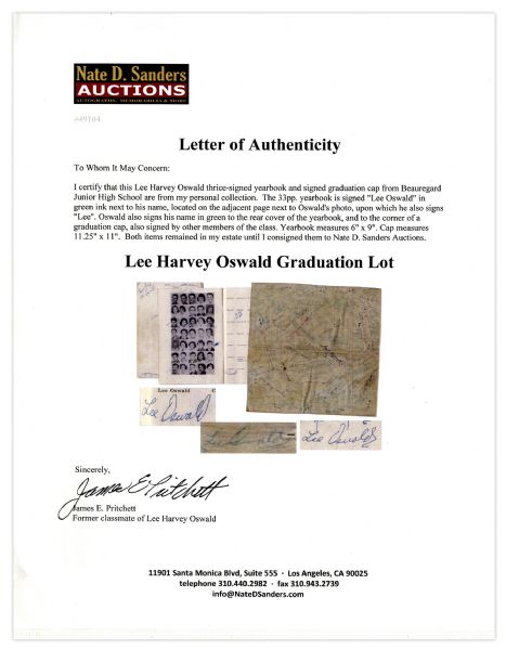 Lee Harvey Oswald Thrice-Signed Junior High School Yearbook & Signed Graduation Cap From 1955 Consigned to Us from a Classmate
