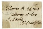 John Adams Free Franked Signature -- With Holograph Address Leaf, to His Son Thomas Adams
