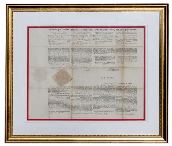 Thomas Jefferson Four-Language Ship's Paper Signed as President -- Countersigned by James Madison as Secretary of State