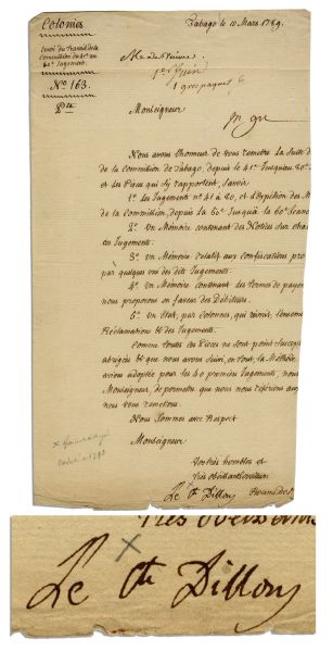 French Revolutionary War General Arthur Dillon Document Signed -- 5 Years Before He Was Guillotined in the Reign of Terror