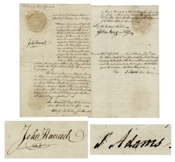 John Hancock & Samuel Adams Signed Judicial Appointment From 1793