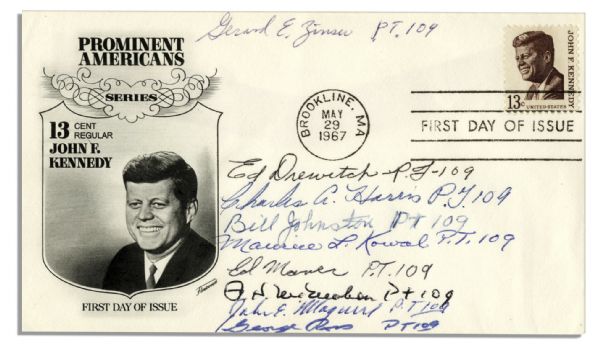 John F Kennedy PT-109 Crew Member Autographs on a JFK Commemorative Envelope