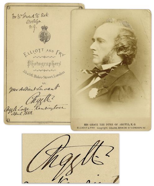 8th Duke of Argyll, George Campell Vintage Cabinet Photo Signed -- 19th Century Opponent of Charles Darwin