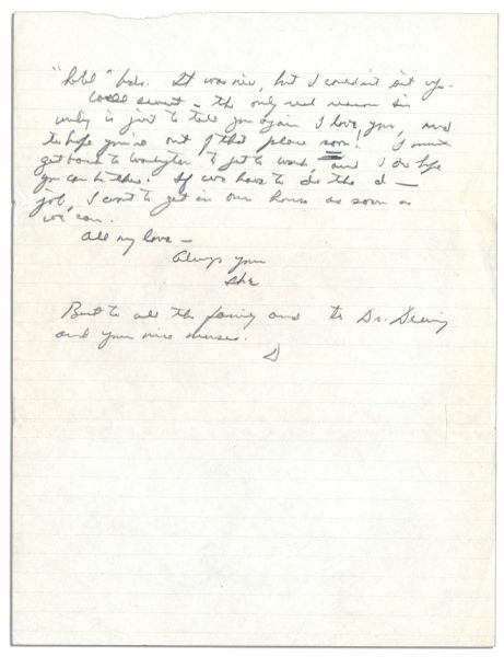 General Dwight Eisenhower Autograph Letter Signed to His Wife, Mamie -- ''...the only real reason I'm writing is just to tell you again I love you...''