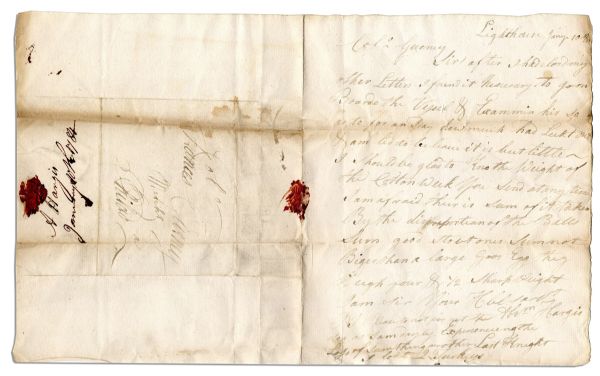 Abraham Hargis Autograph Letter Signed as the Keeper of the Cape Henlopen Lighthouse -- ''...Please to not forget the dog...Last Knight I lost 2 turkeys...'' -- 1784