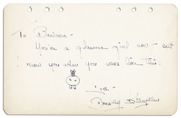 Journalist Dorothy Kilgallen Adds a Sketch to Her Signed Autograph Note